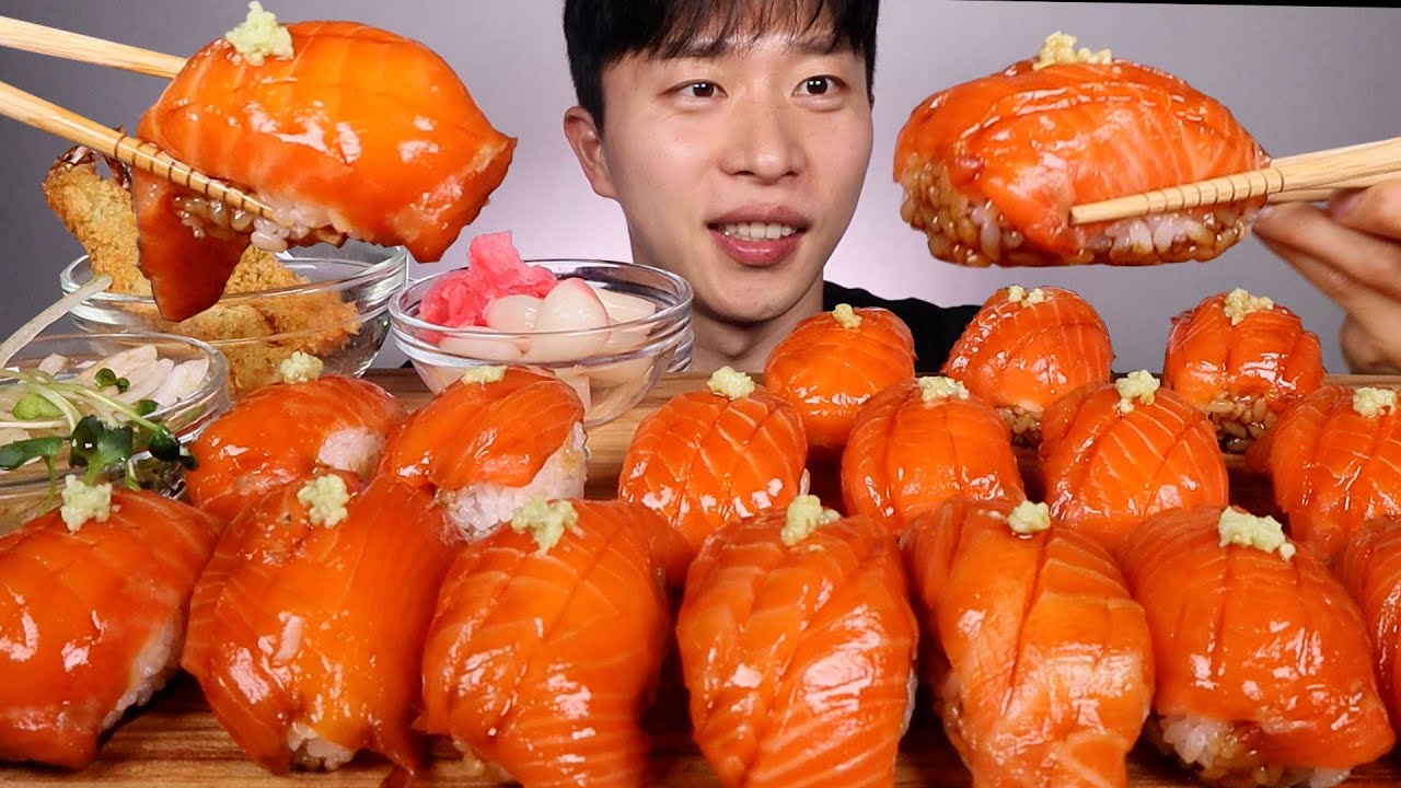 묵직한.. 김군연어 대왕연어스시 고추냉이 올려서 먹방! ASMR MUKBANG Great Salmon Sushi Eating show