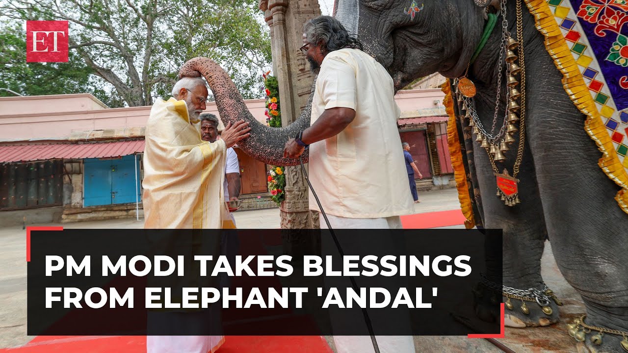 PM Modi takes blessings from elephant 'Andal', listens to Kamba Ramayanam at Ranganathaswamy temple