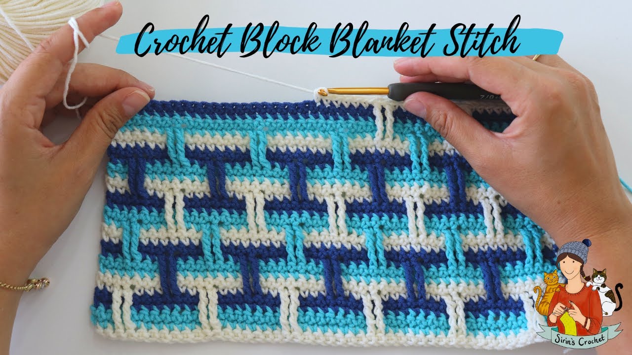 Crochet Block Blanket Stitch With Three Colours
