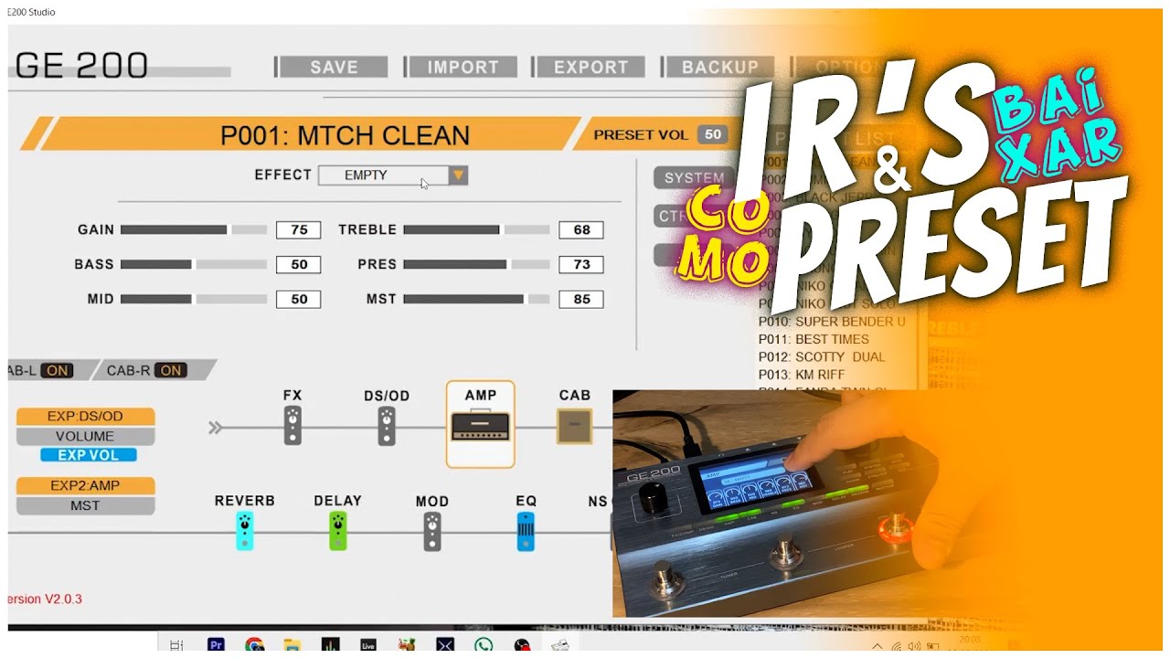 Como colocar Impulse Response e Presets na Mooer GE200