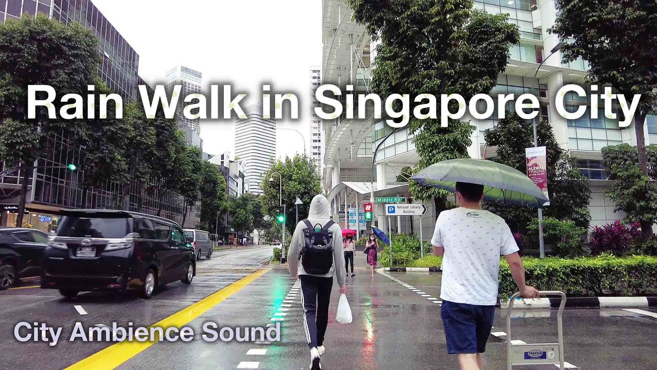 Rainy day walk from Bugis to Bras Basah Singapore (3D City Ambient Sound & DJI Pocket 2)