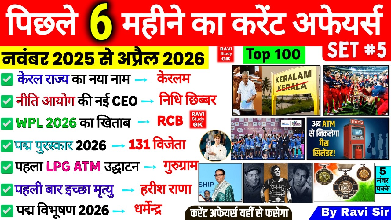 Last 6 Months Current Affairs 2026 | November 2025 to April 2026 | Imp Current Affairs Last 6 Months