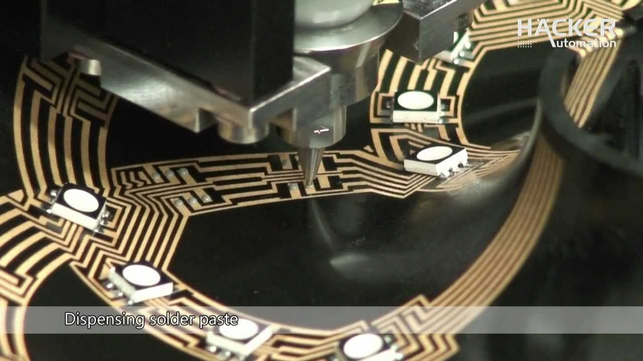 Dispensing solder paste, pick and place LED modules and micro laser soldering on a 3-D MID