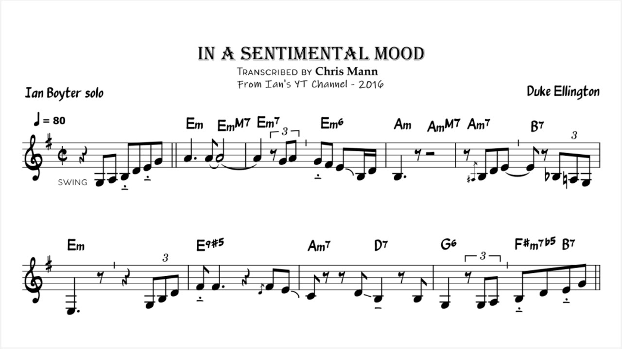 Ian Boyter - In a Sentimental Mood (clarinet transcription)