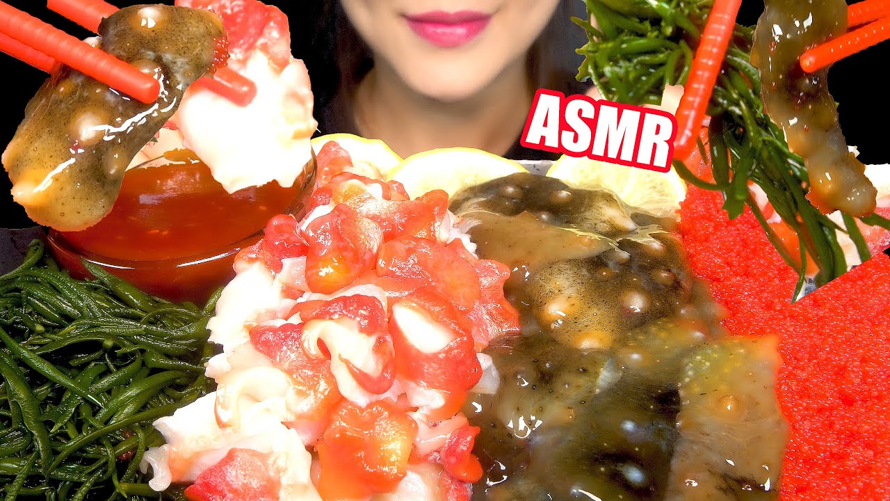 TOBIKO EGGS RAW CONCH SEA CUCUMBER SEA FOOD MUKBANG  날치알 촛대고둥 해삼 해산물 리얼사운드 먹방