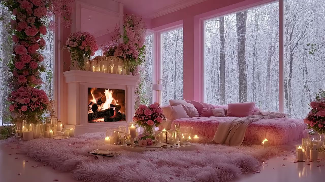 Warming the Soul on a Winter Night with Snow Wind Outside and Fireplace Fire Inside