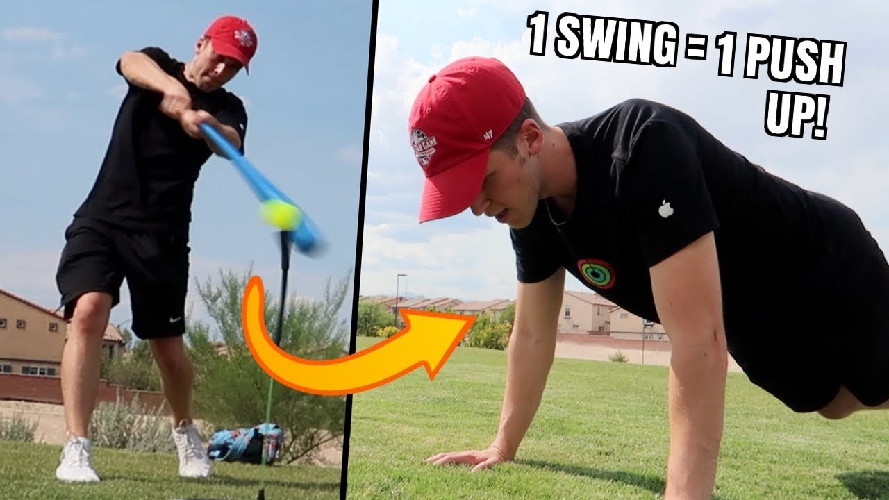 FORCING MYSELF TO SWING BETTER BY DOING PUSH UPS! IRL Baseball Challenge! (Fuzzy's Fitness #1)
