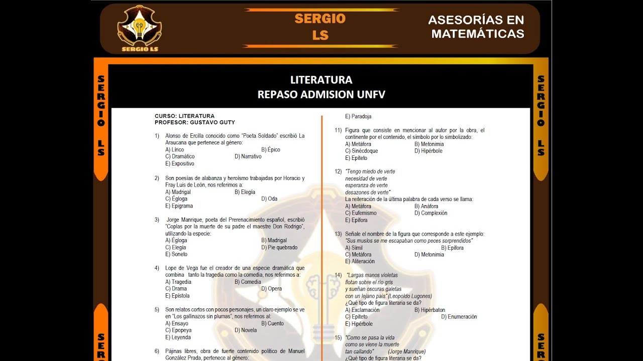 LITERATURA UNFV - REPASO FIJAS ADMISION