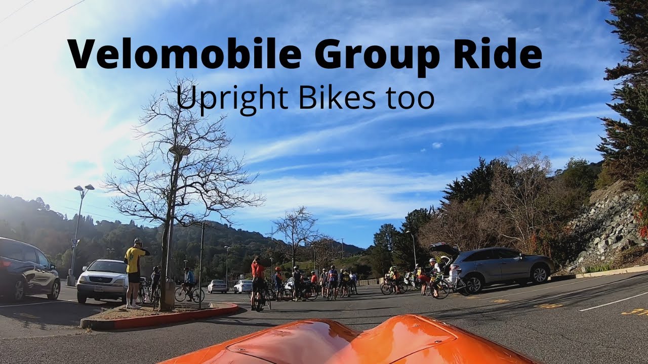 Riding a velomobile (DF XL) on a group ride with upright road bikes