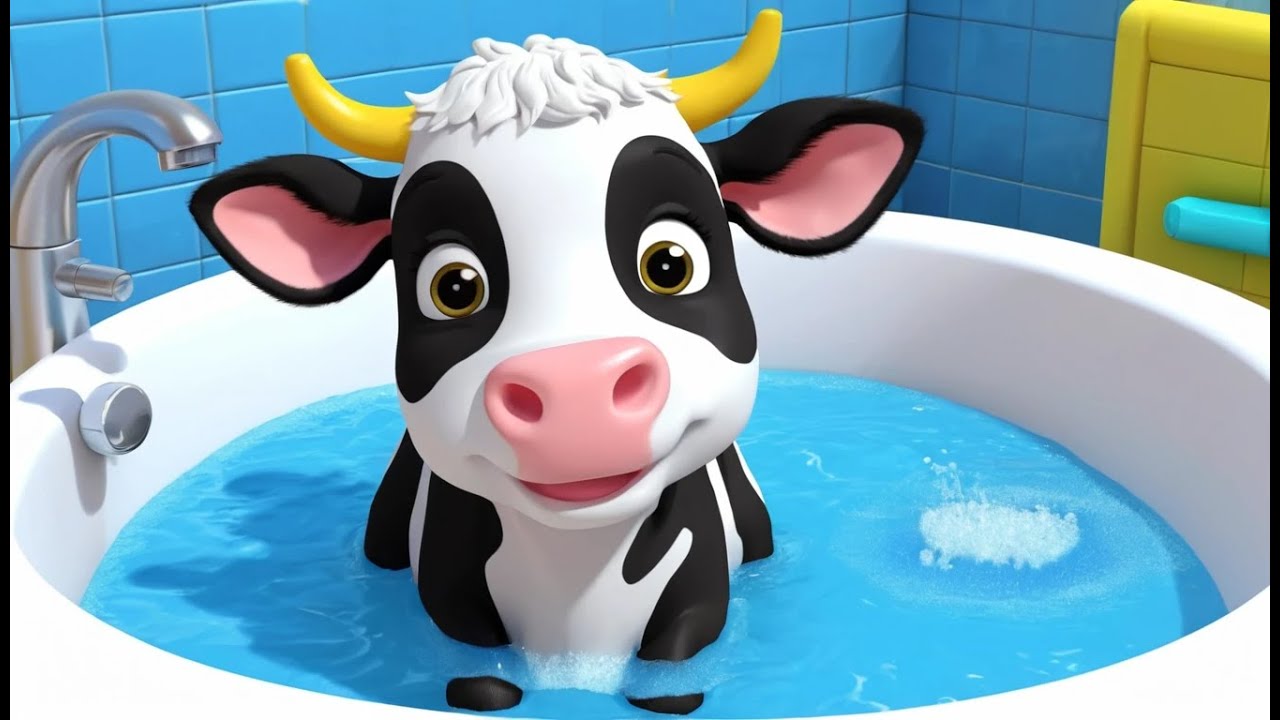 Baby Cow Takes a Bath | Fun Cleaning Kids Nursery Rhyme Animation