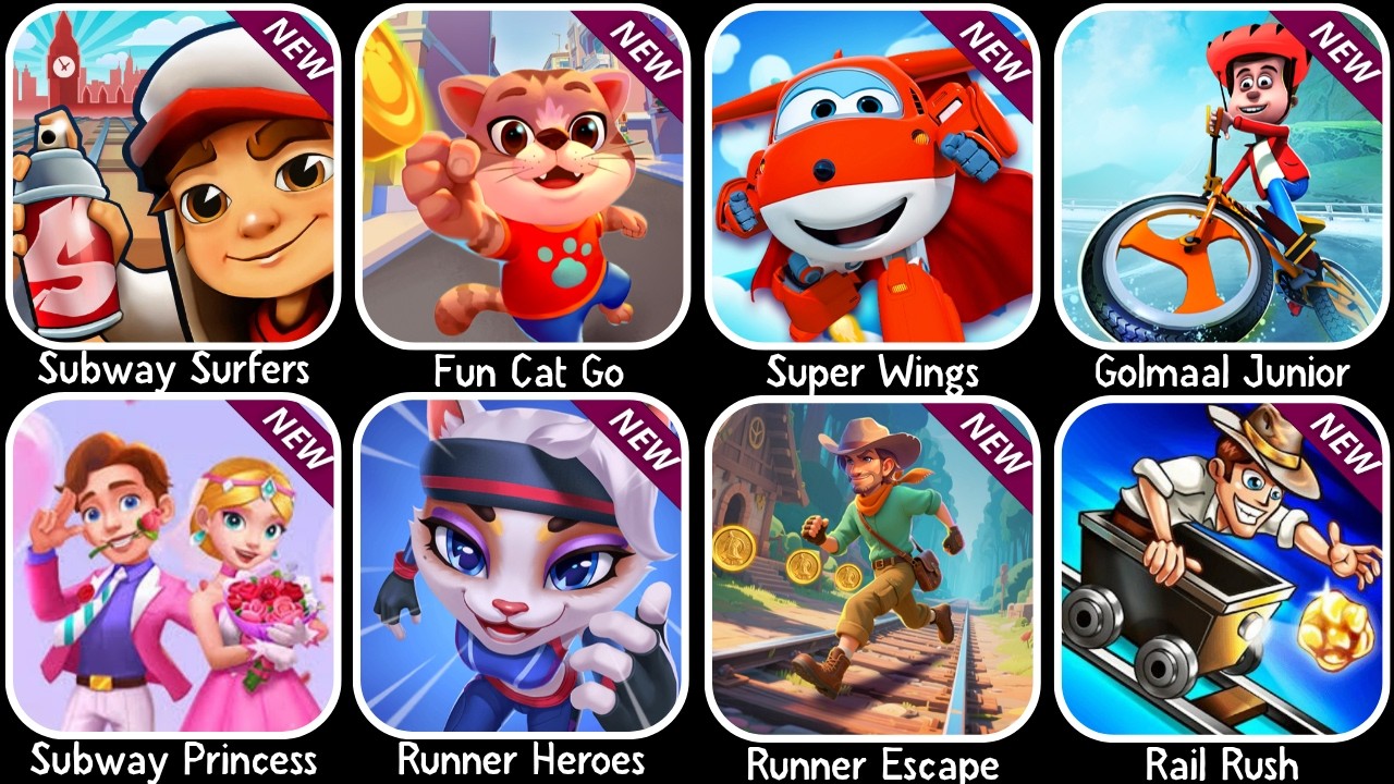 Subway Surfers, Fun Cat Go, Super Wings, Golmaal Junior, Subway Princess, Runner Heroes, ...