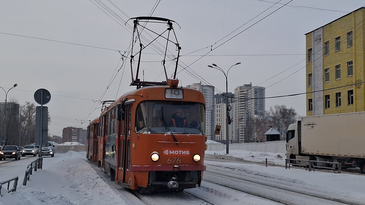 Поездка на трамвае Tatra T3SU | номер 676+678 | маршрут 19 | Екатеринбург 