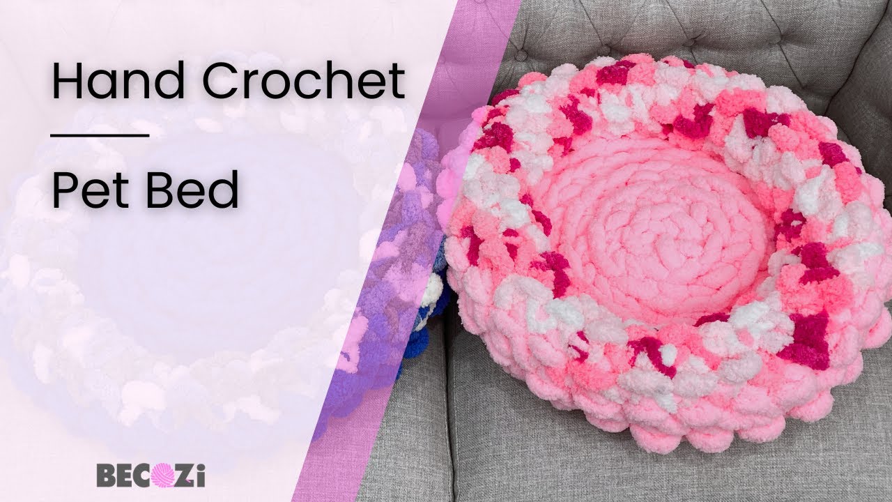 HAND CROCHET A CHUNKY CHENILLE CAT BED/BECOZI YARN