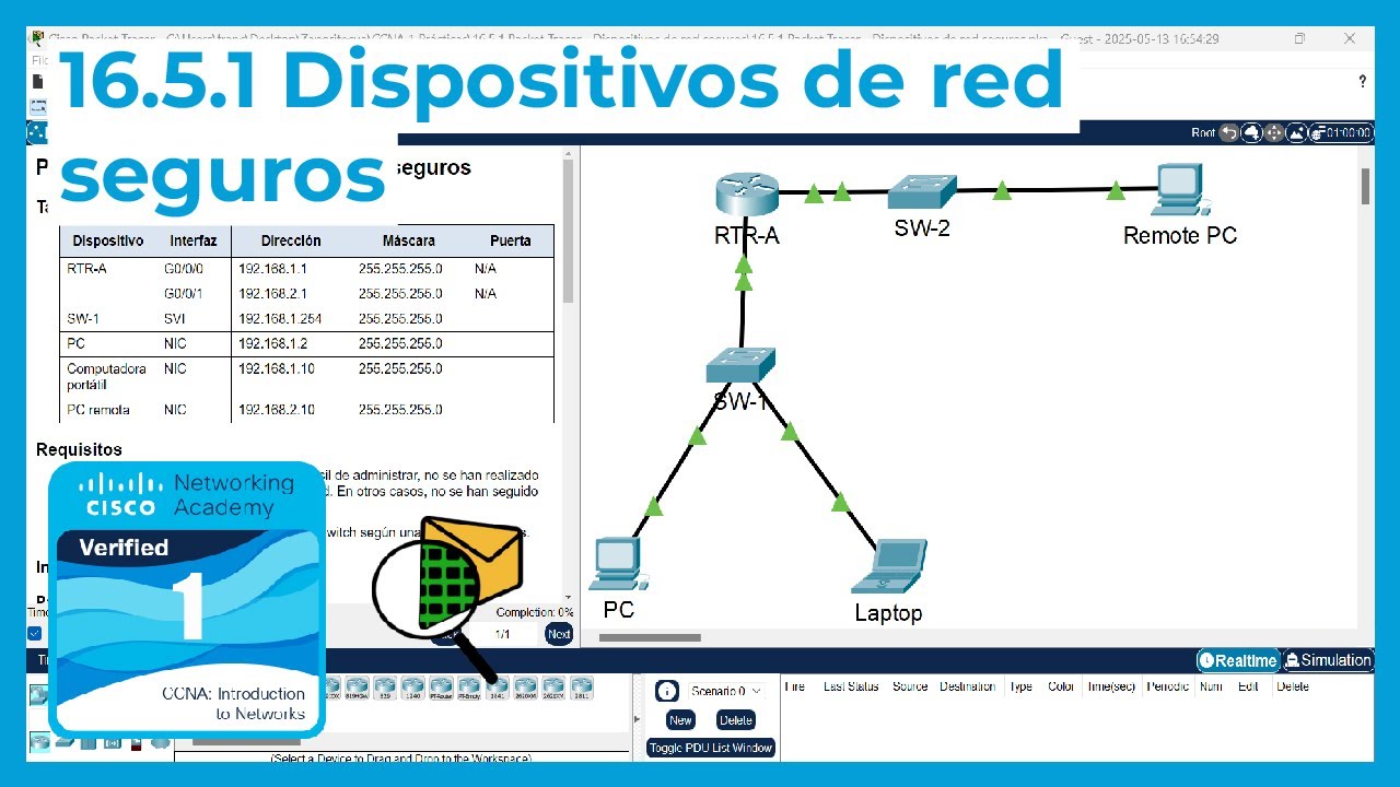 16.5.1 Packet Tracer 🔍📨 - Dispositivos de red seguros (CCNA Curso 1)