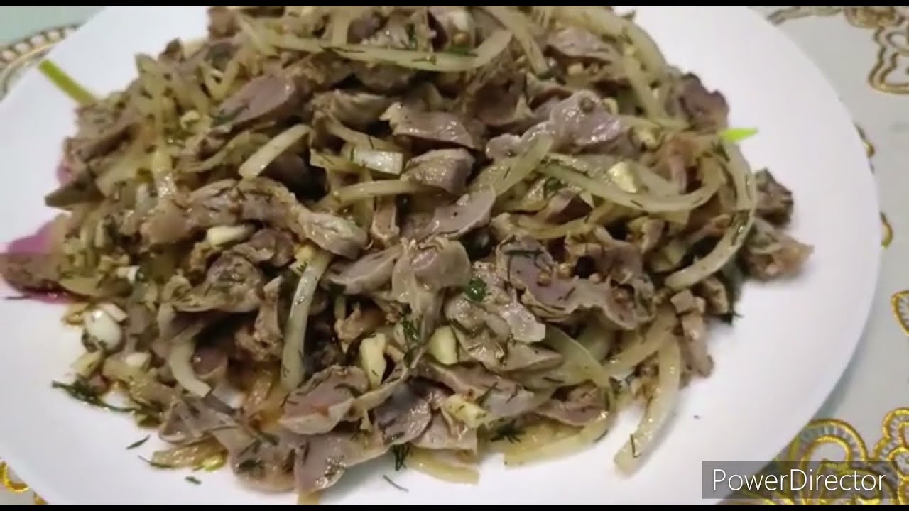 Очень вкусный салат из куриных желудков
