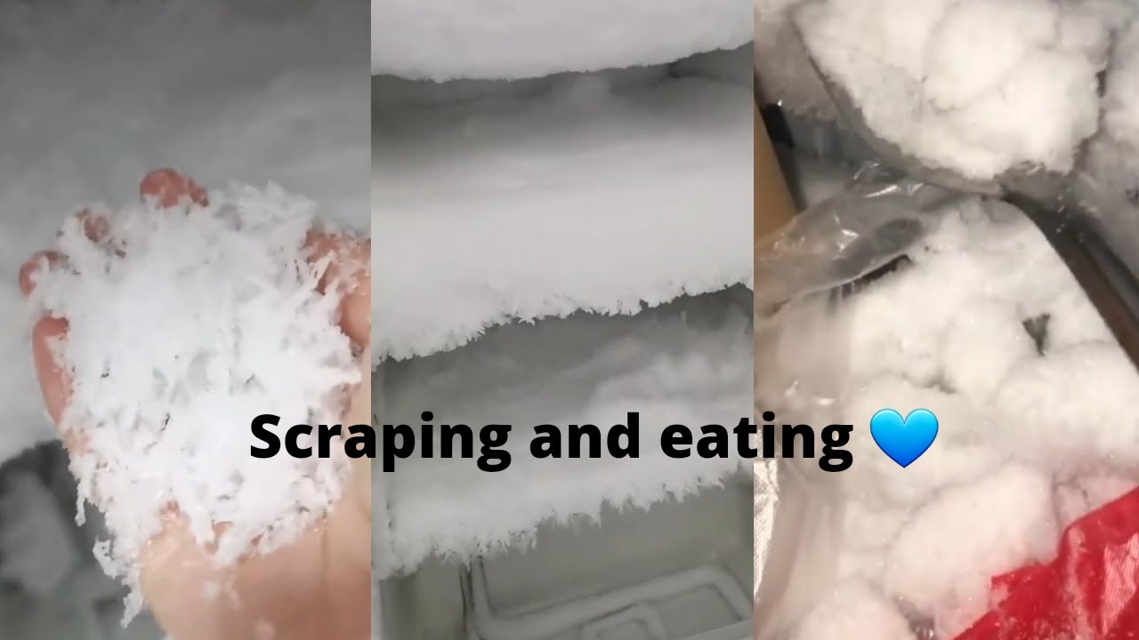 Freezer frost scraping and eating 🤤💙 #freezerfrosteating #flaky  #crunchy #soft
