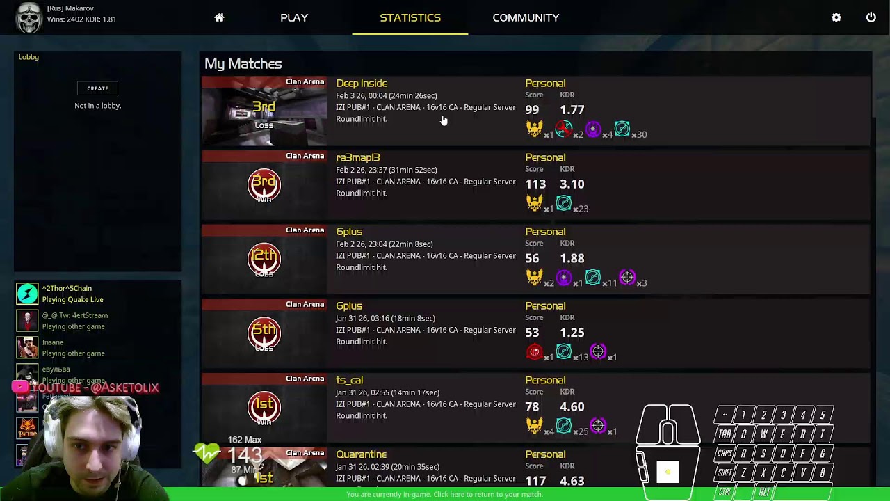 #quake  Live, [Rus] Makarov, CA, only skill, no rage, 240hz, Залетай :3