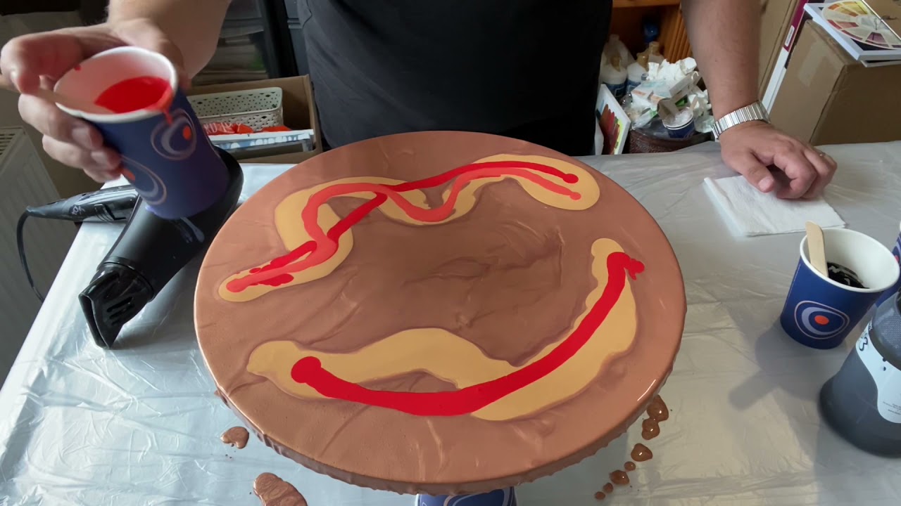 Autumnal Collaboration - Two Techniques on a Round Canvas - Acrylic Fluid Art