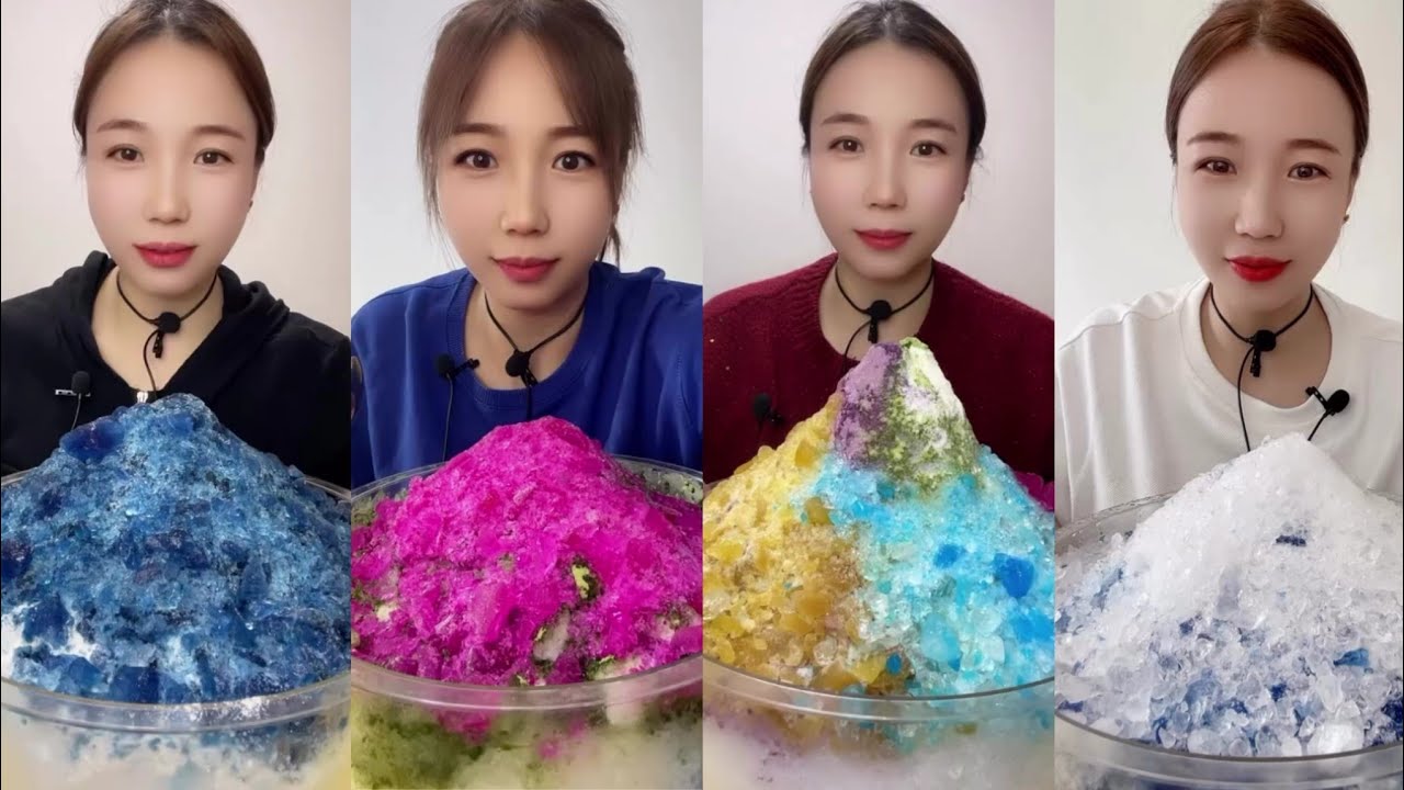 ASMR QIAN SHAVED ICE EATING WITH MATCHA AND MILK POWDER 