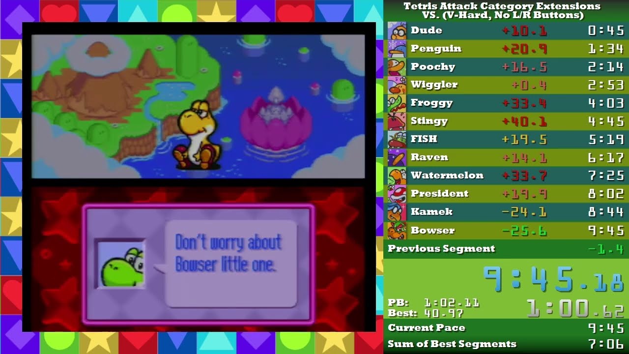 Tetris Attack NO L/R Buttons V-Hard 9:45 IRT (5:33 IGT)