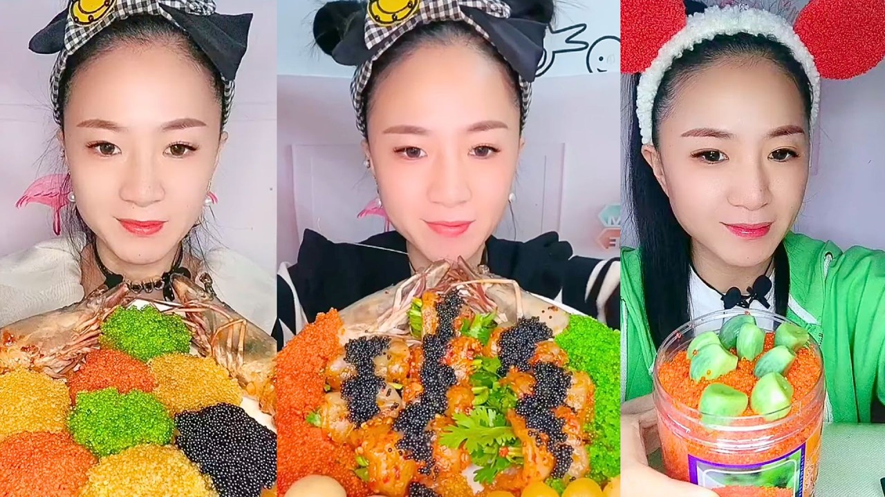 Colorful Roe Seafood Platter with Shrimp and Fresh Garnishes