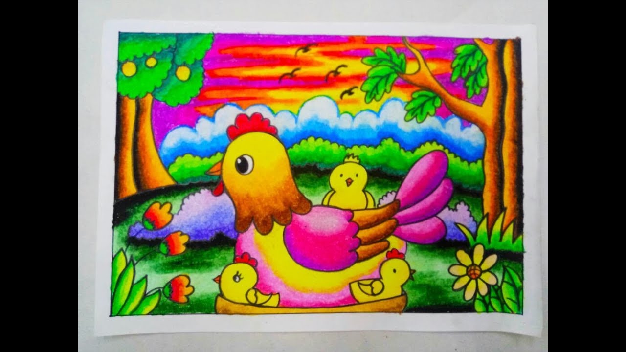 Cara Mewarnai Gradasi Dengan Crayon/Oilpastel ： Chicken