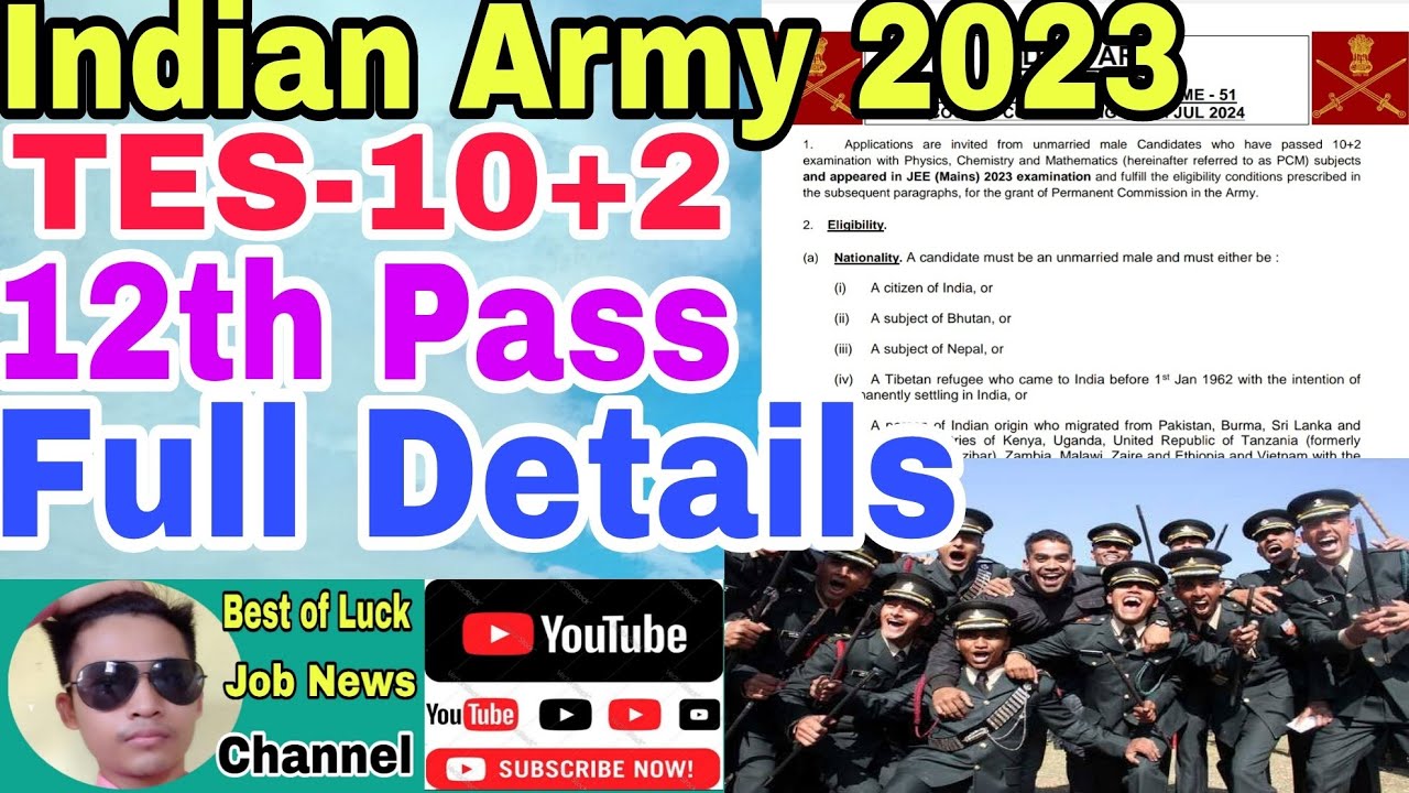 Indian Army TES 10+2 Online Form 2023, Technical Entry Scheme 51 Notification Eligibility Selection.