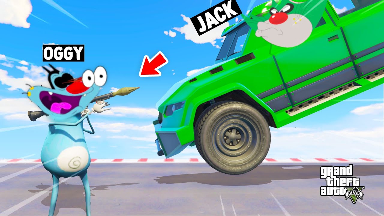 OGGY AND PINKA VS JACK AND MR BEAN IN FLYING CAR CHALLENGE (GTA 5 Funny Moments)
