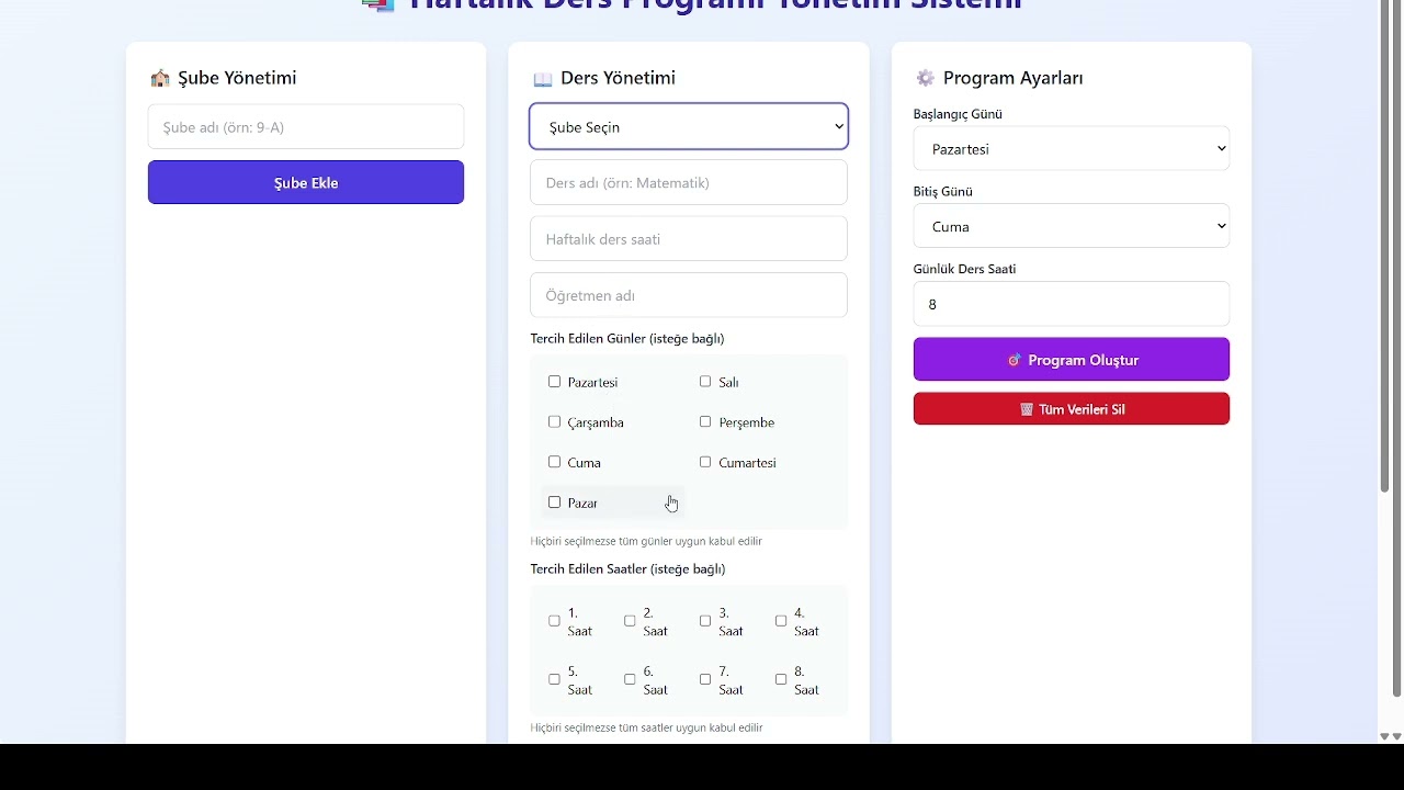 Ücretsiz ders programı hazırlama uygulaması