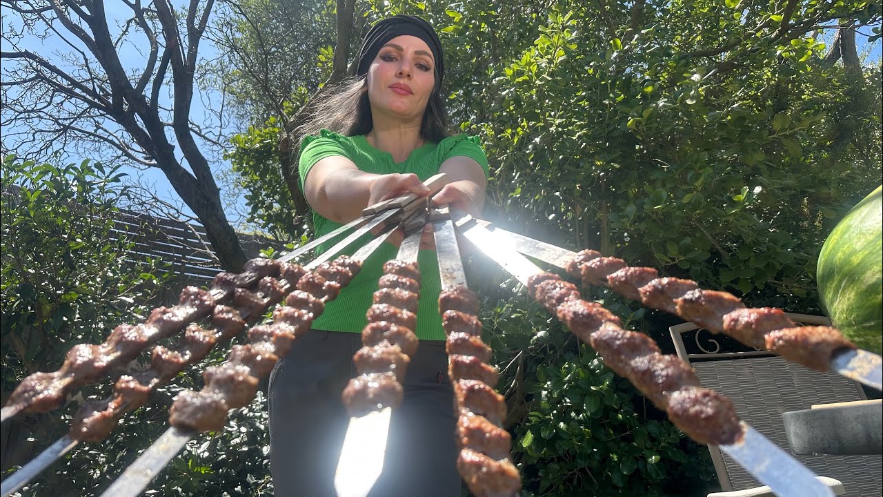 Chicken Heart Kebab Cooking Outdoor. I Dug a Pit for Delicious Meals Another Time : Village Style
