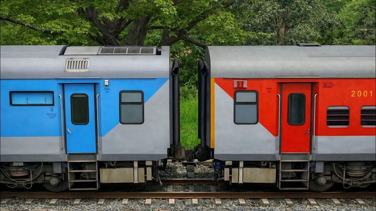 WDM3D DIESEL LOCOMOTIVE COUPLING LHB SHATABDI TO RED SL COACHES | Ultimate Train Track Chaos!