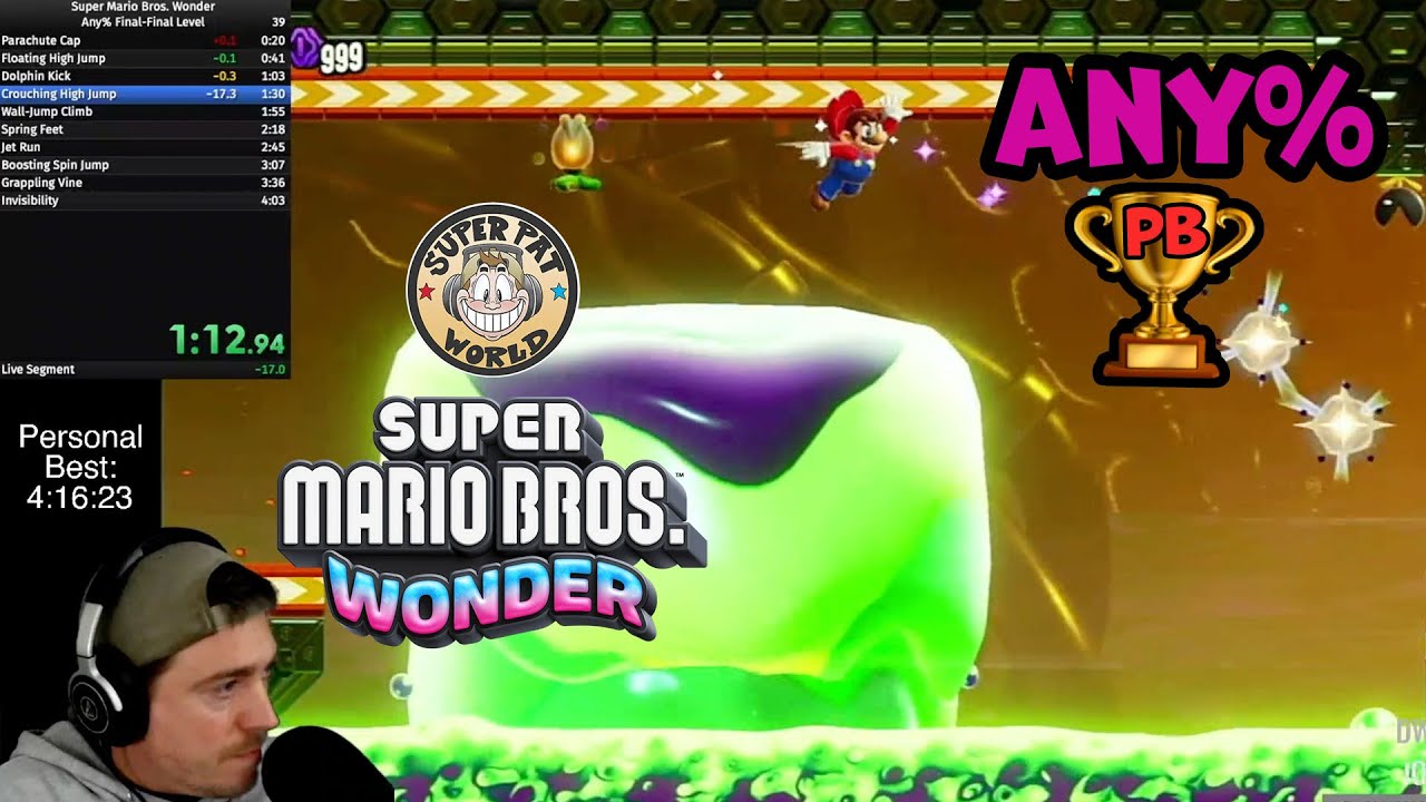 Mario Wonder ✨ Any% World Record Speedrun (4m 15s 467ms) The FINAL-Final Test Badge Marathon 🏆