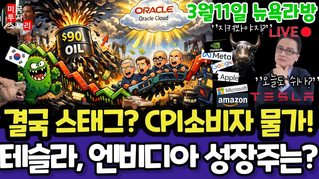 미국주식/CPI소비자물가,이란전쟁,오일/테슬라 엔비디아 구글 애플 아마존 메타 마소 팔란티어 아이온큐 QBTS 삼성전자 MU 브로드컴 오라클 코어위브 샌디스크 비트코인 금은 LLY