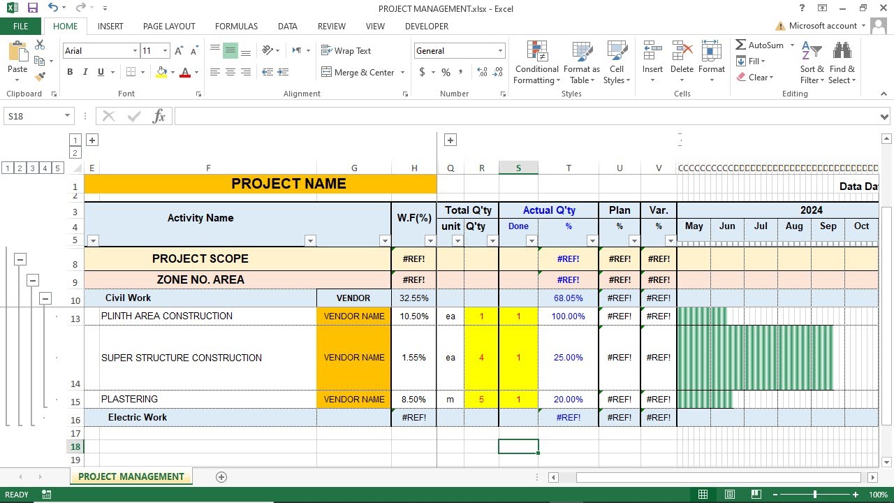 Excel Project Management Sheet with Gantt Chart | Track Tasks, Timeline & Progress Easily