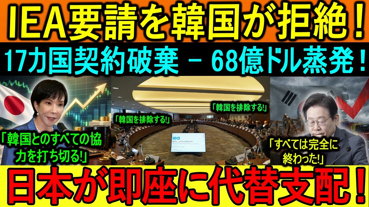 IEA要請を韓国が拒絶！17カ国契約破棄 - 68億ドル蒸発！日本が即座に代替支配！