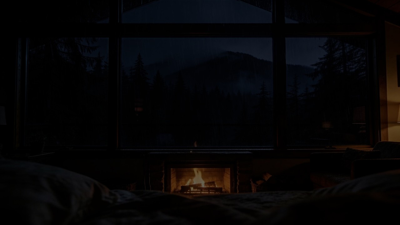 Cozy Fireplace & Heavy Rain at Night 🌧🔥 Mountain Cabin Window Ambience for Deep Sleep (No Ads)