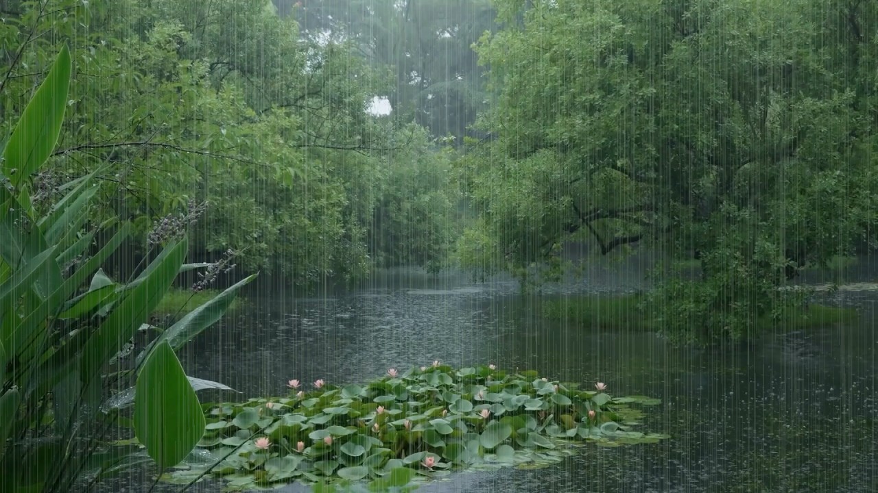 The beautiful lotus pond is raining(80) , sleep, relax, meditate, ASMR, Real Shot