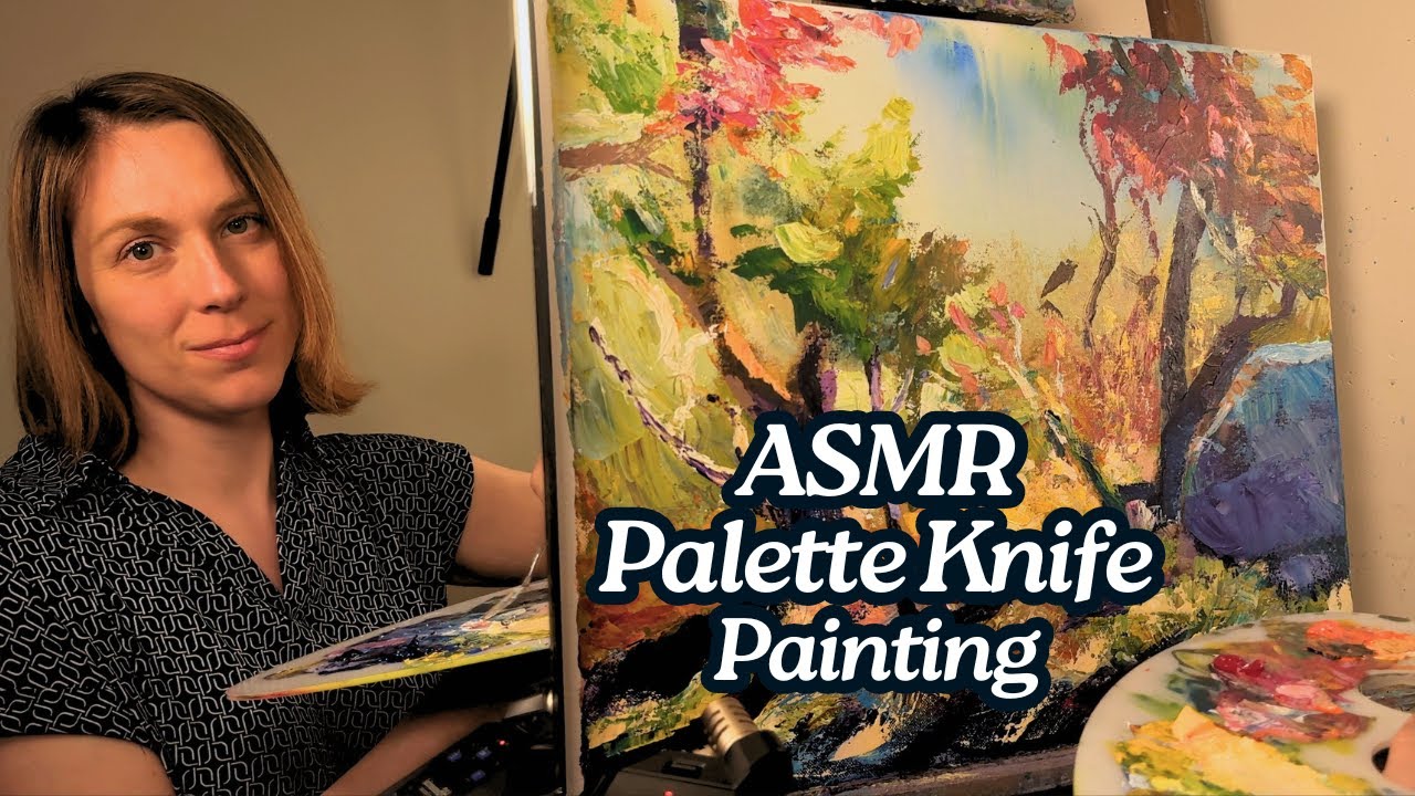 ASMR Painting a Vibrant Forest with Palette Knife | 1 Hour No Talking