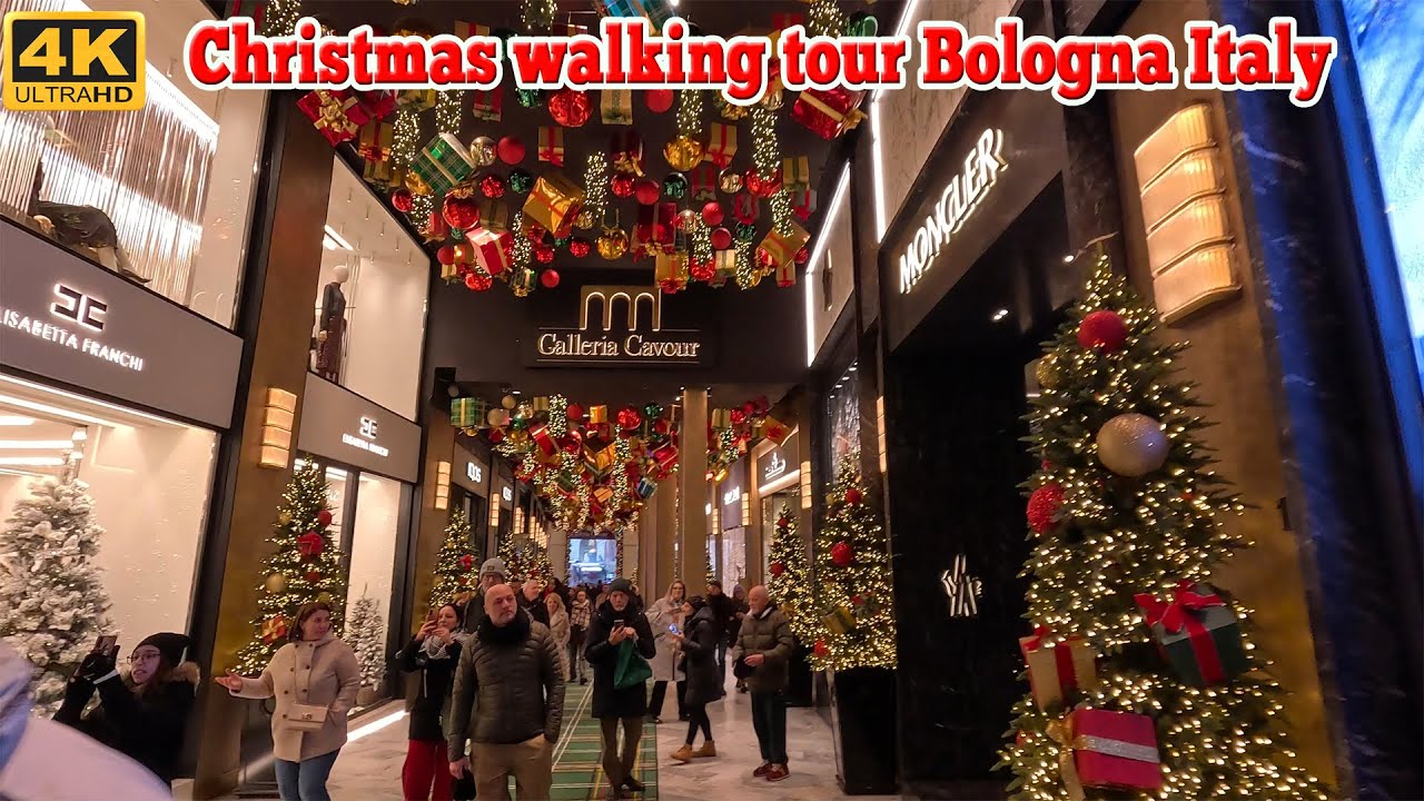 Christmas walking tour Bologna Italy | 4K Walking Tour with  Immersive Sound [4K Ultra HD/60fps]