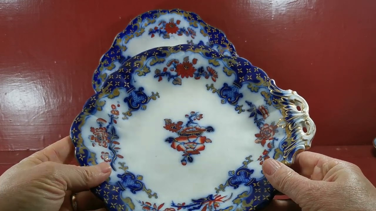 Pair of Antique Minton BB New Stone China 5184 Handled Dessert Plates