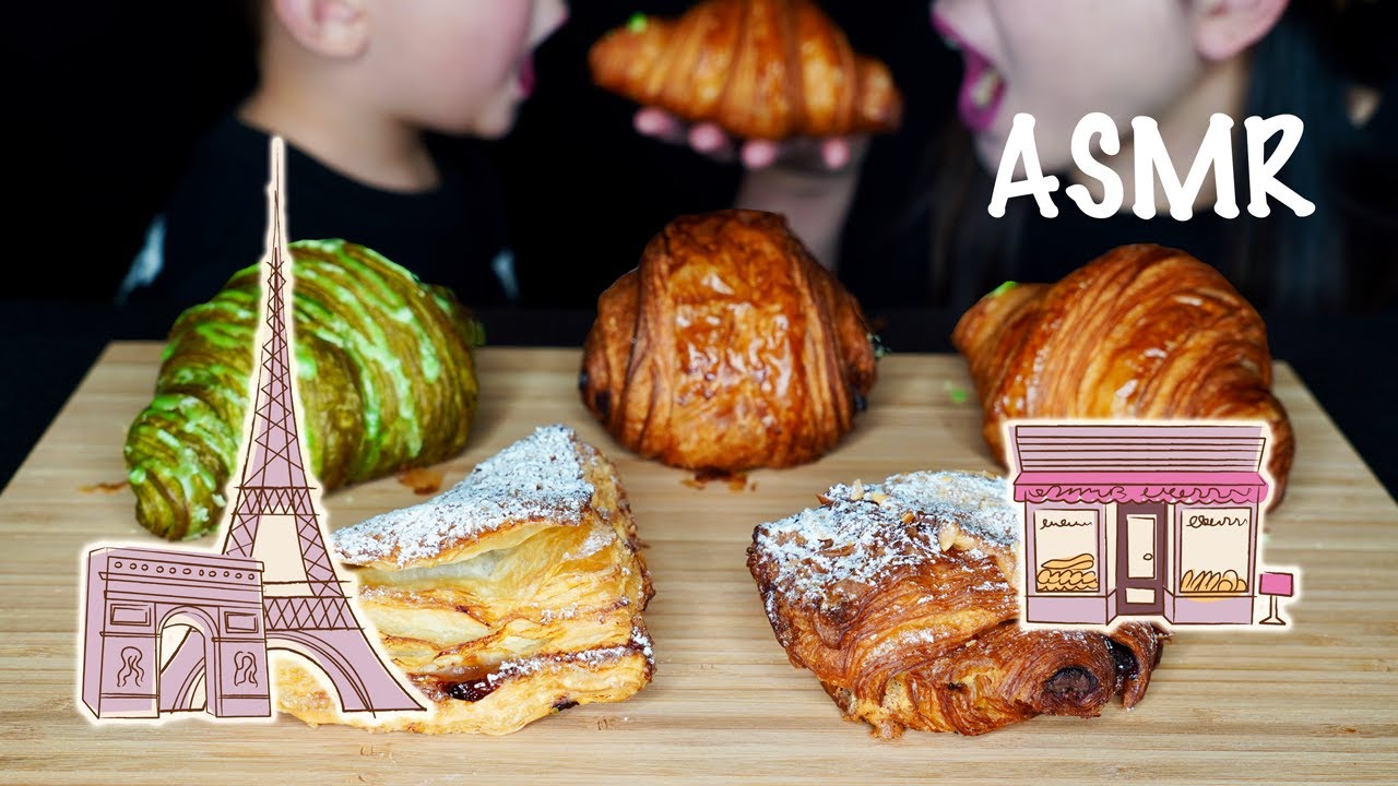 ASMR FRENCH PASTRIES MUKBANG 먹방 | PANDAN CROISSANT, CHOCOLATE CROISSANT, RHUBARB TURNOVER