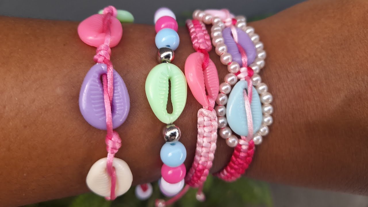 Pulseira de búzios com fio de silicone para montar kit, com Pulseira de macramê