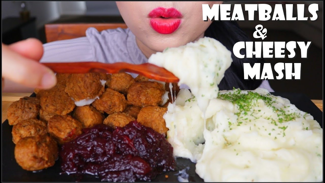 ASMR IKEA STYLE MEATBALLS AND MASH POTATO | CRANBERRY SAUCE | EATING SOUNDS | NO TALKING
