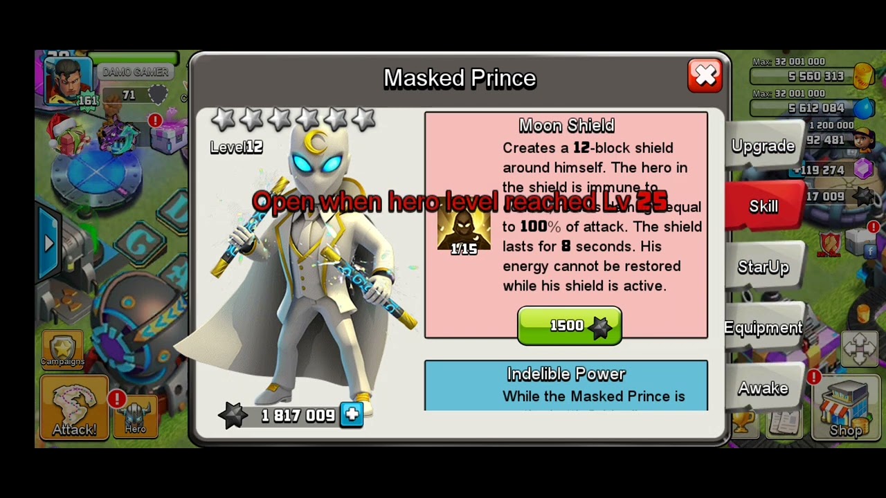 Masked Prince🤴 New hero in Zombies clash // New hero moon knight / zombies clash #coz1 #zombiesclash