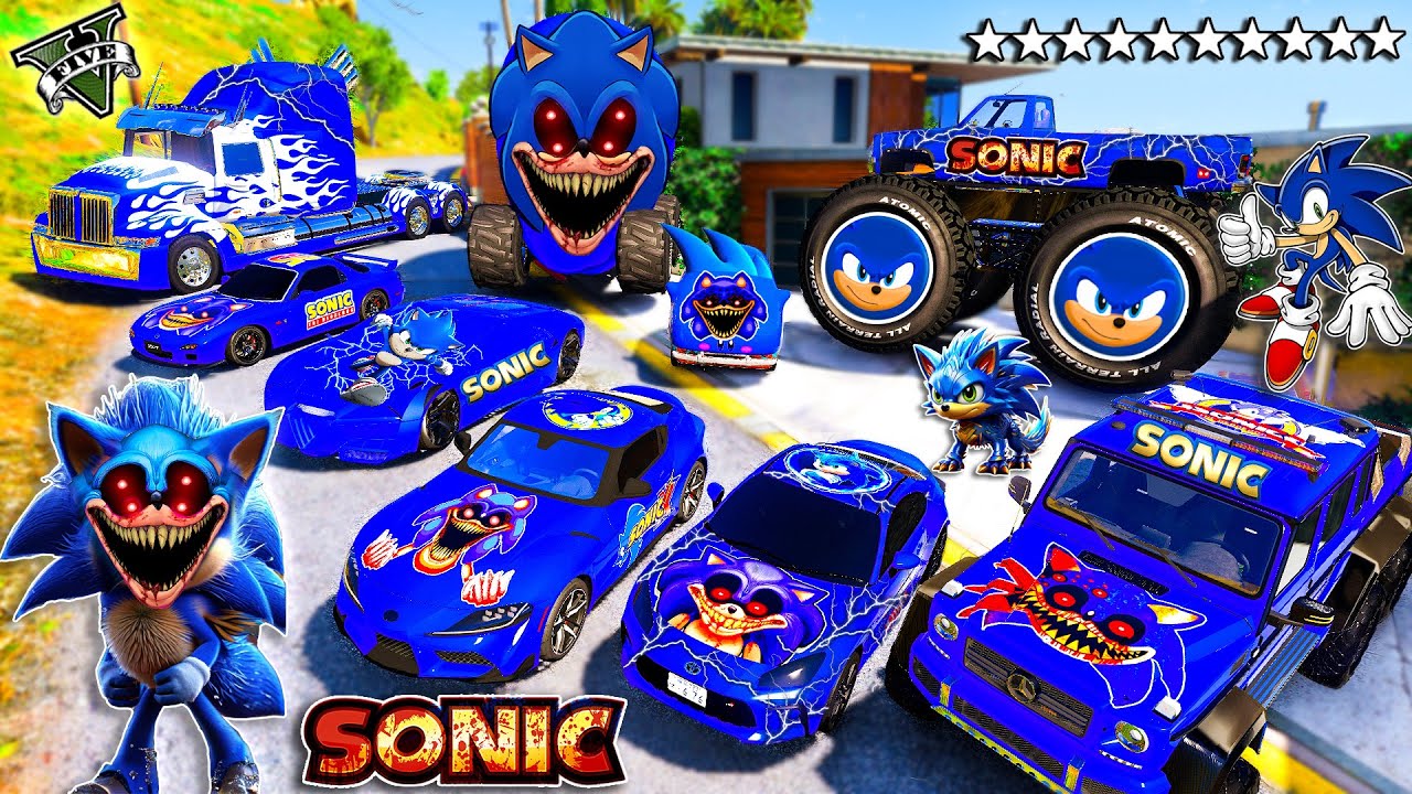 GTA V - Stealing SONIC SUPER CARS with Franklin and Sonic | (Real Life Cars #366)