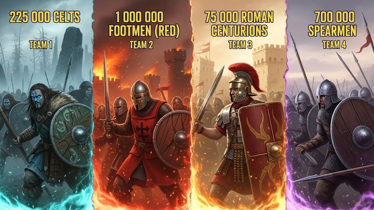 ⚔️ Ancient Fury vs Medieval Might: Celts, Footmen, Romans and Spearmen Collide 🔥