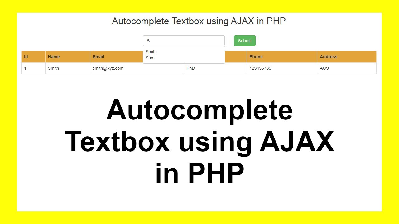 Autocomplete Textbox using AJAX in PHP with Source Code