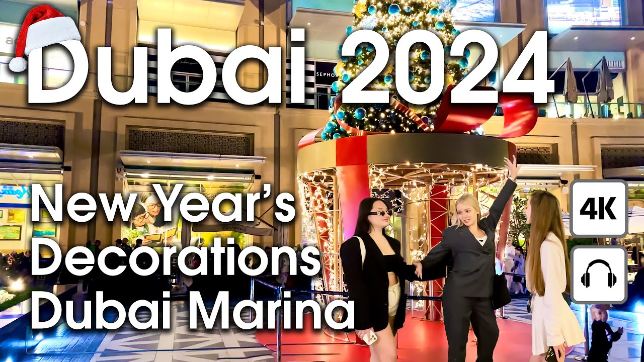 Dubai 🇦🇪 New Year’s Decorations 🎄 Dubai Marina [ 4K ] Walking Tour