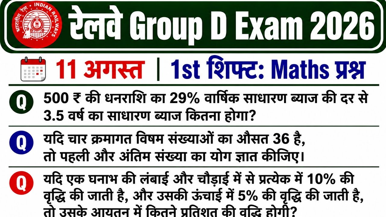 RRB Group D Math Analysis 2026 | RRB Group D August 11 1st Shift 2026 Math | Group D Math Analysis |