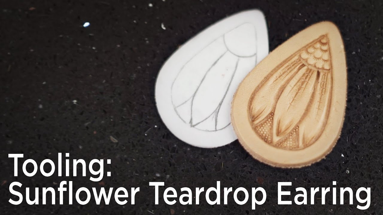 Sunflower Teardrop Earring Leather Tooling